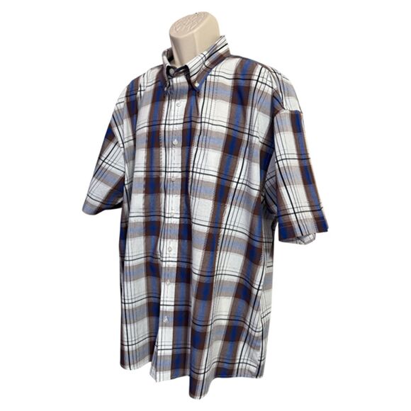 Gioberti Brown, Blue & White Plaid Short Sleeve Button Down Shirt Size XXL - Picture 5 of 11